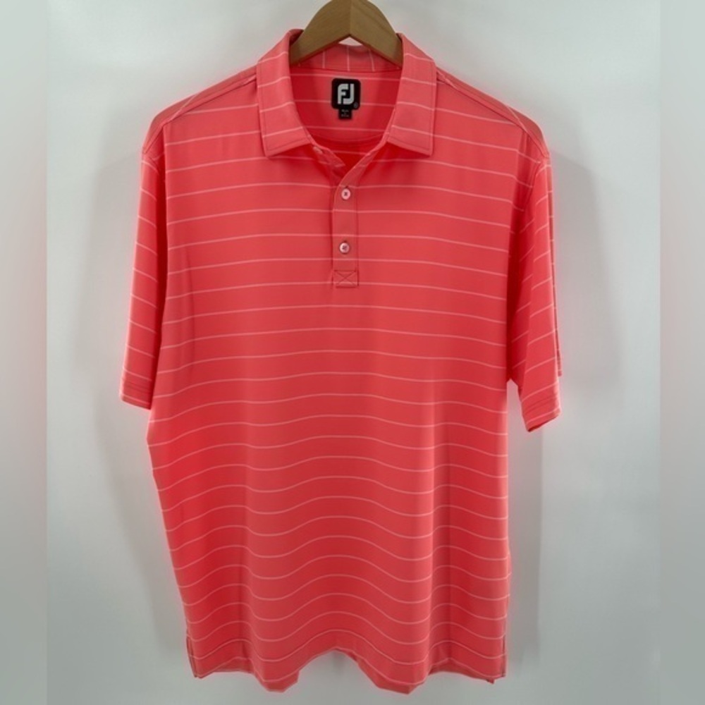 FootJoy Men’s Coral & White Striped Golf Polo (X-LARGE)